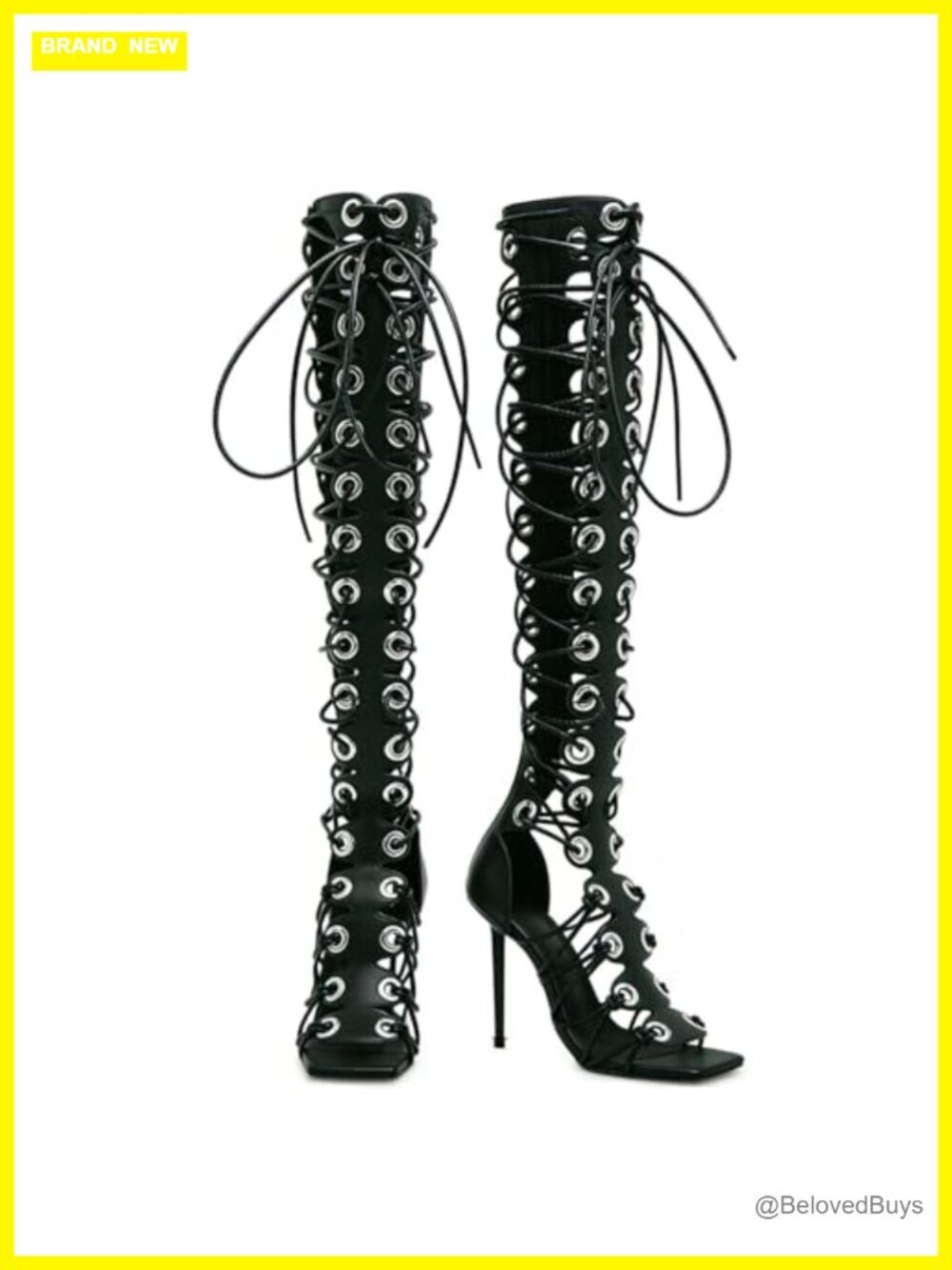 Women's Gladiator Sandals Peep Toe Heels Cut-Out Over The Knee Faux Leather